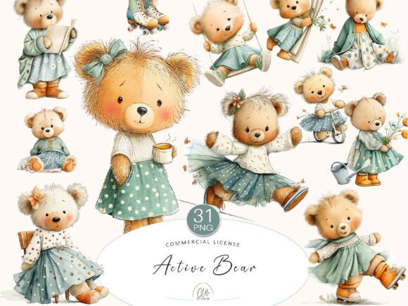 Download Active Bear Clipart – Cute PNG Set - Active Collection